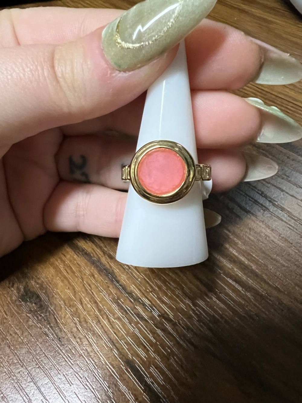 Gold Ring with Coral Pink Center - Women Jewelry